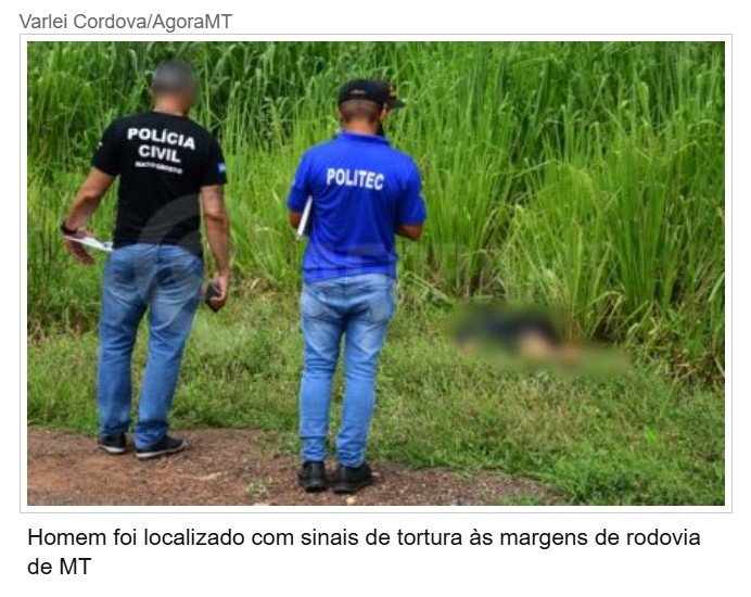 Polícia acha corpo de homem com sinais de tortura em MT