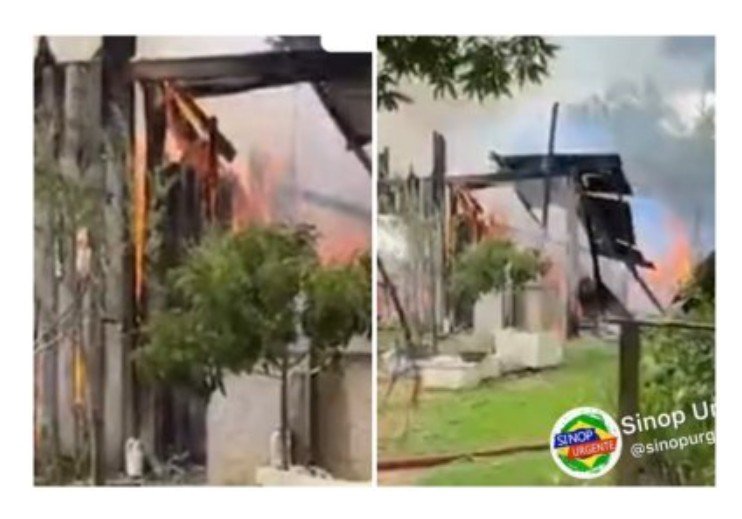 Fogo destrói casa de madeira em Sinop mobiliza bombeiros na cidade.
