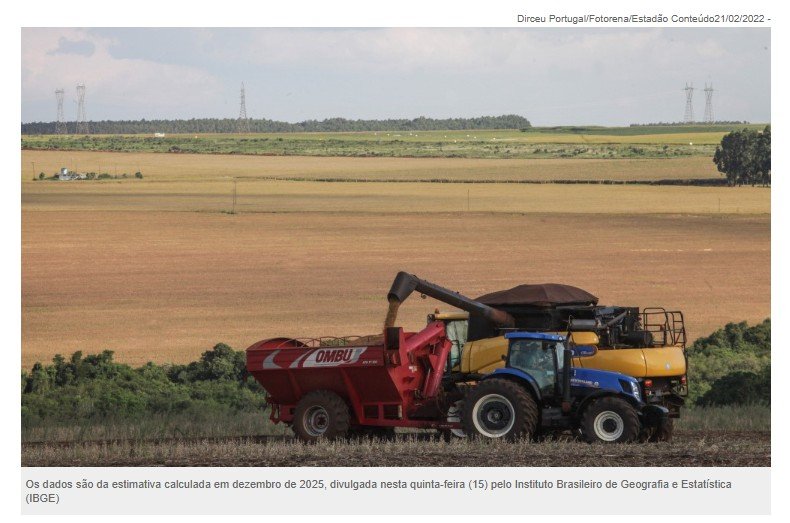 IBGE prevê safra recorde de 346 milhões de toneladas em 2025