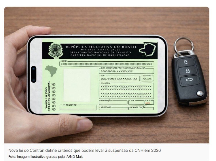 CNH cancelada: nova lei do Contran fixa critérios que podem suspender a habilitação em 2026