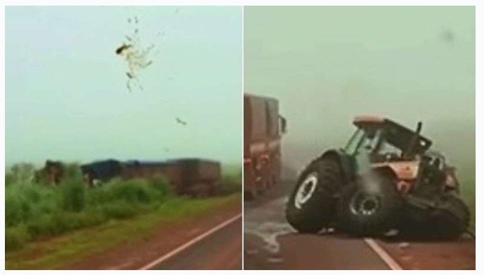 Motorista morre preso às ferragens após colidir brutalmente em trator em MT; assista