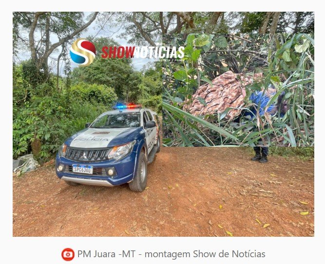 Polícia Militar isola área após corpo ser encontrado próximo a córrego em Juara