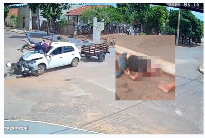 Vídeo mostra motorista invadindo a preferencial, colidindo em moto e matando idoso em cidade de MT