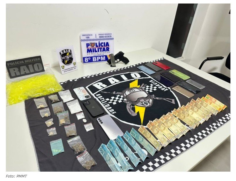 Grupo Raio apreende drogas, dinheiro e simulacro em operação no bairro Cidade Alta de Alta Floresta; 4 conduzidos