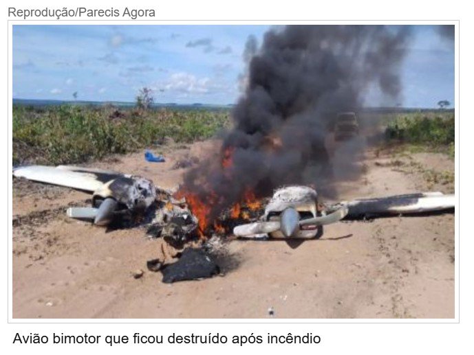 Perícia aponta que avião pousou e foi incendiado intencionalmente