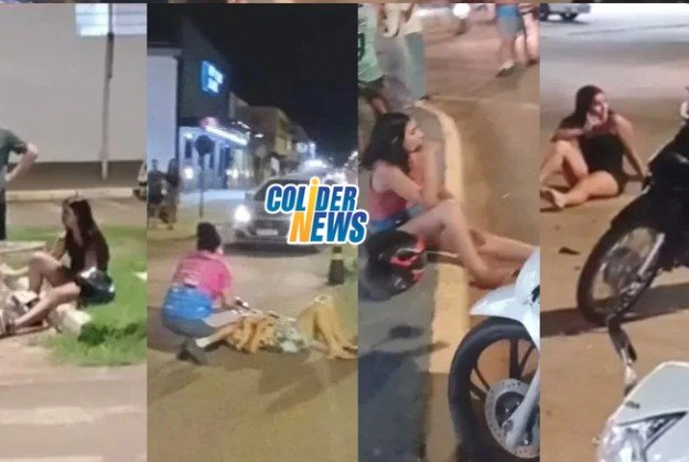 Acidente com três motos acaba com quatro mlheres feridas no centro de Colíder. (Vídeo)