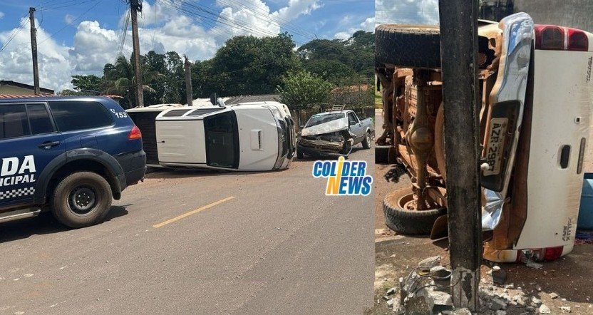 Toyota Hilux acaba capotando após acidente com Saveiro em Colíder. (Vídeo)