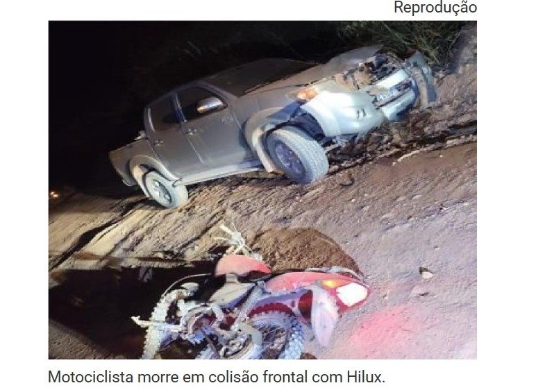 Motociclista morre em colisão frontal com Hilux