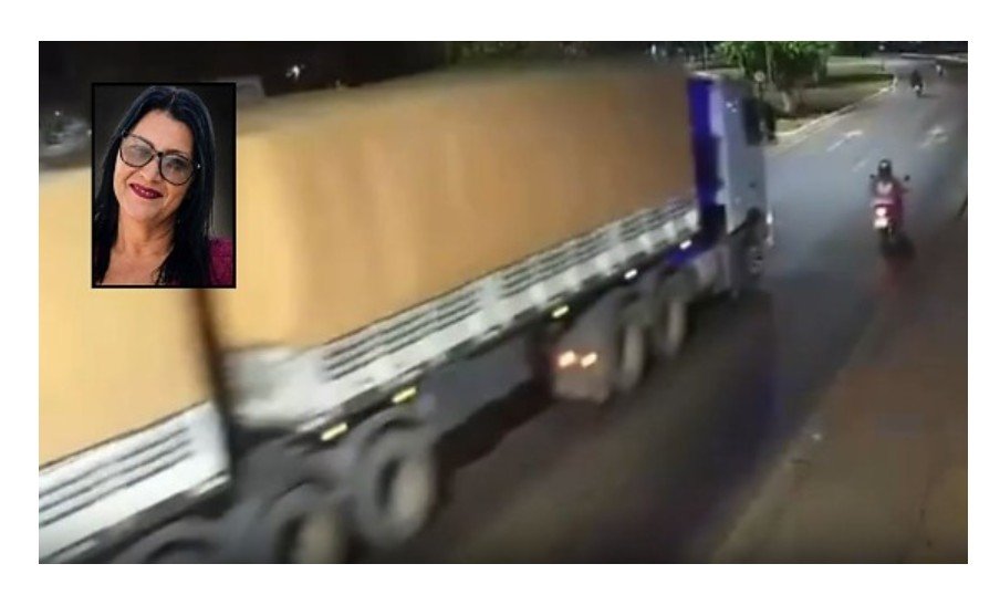 Vídeo mostra momento em que carreta invade pista e mata mulher em moto; ASSISTA