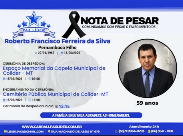 Colíder perde Roberto Francisco, o "Pernambuco Filho", ex-vereador, ex-presidente da Câmara e servidor do Hospital Regional
