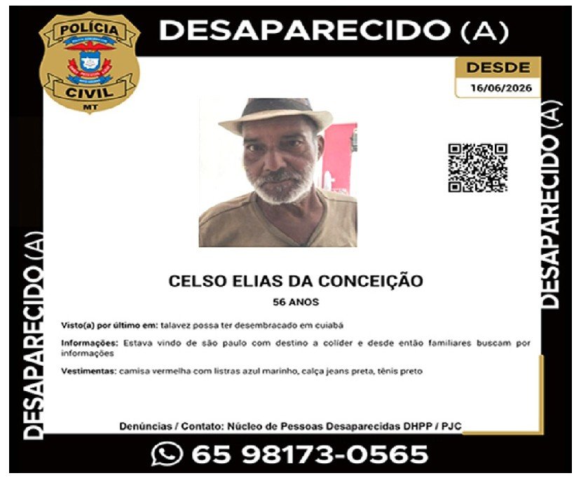 Filha pede ajuda para encontrar pai desapareceu após sair de São Paulo para Colíder-MT