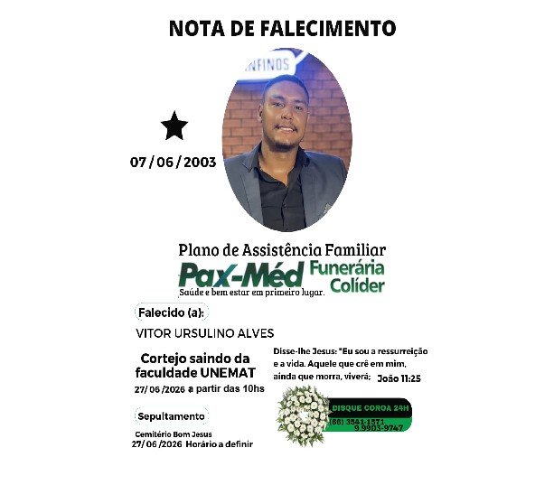 Colíder se despede de Vitor Ursulino Alves em cortejo marcado por emoção e homenagens