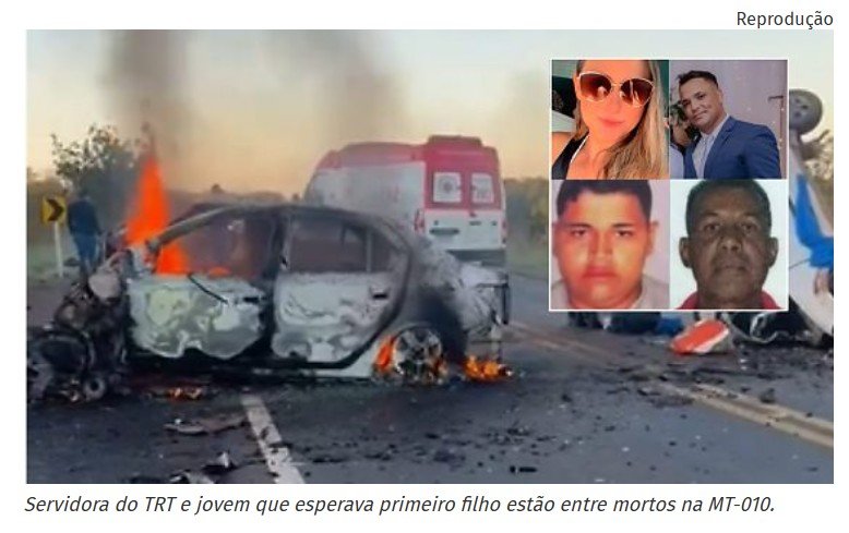 Servidora do TRT e jovem que esperava primeiro filho estão entre mortos na MT-010