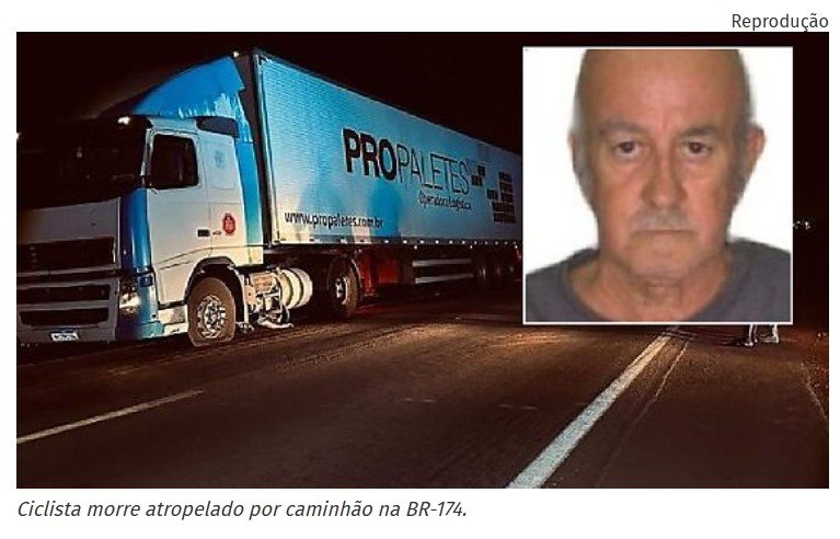Ciclista morre atropelado por caminhão na BR-174