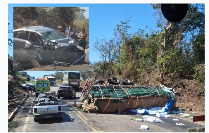 Grave acidente entre carreta-tanque, caminhão e carro deixa pessoa ferida na BR-364; vídeo