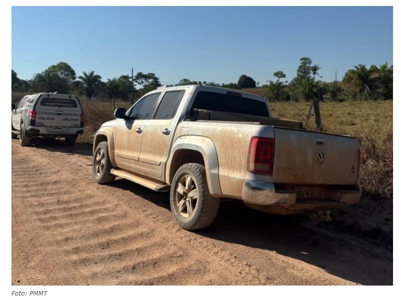 Caminhonete levada durante roubo em garimpo é localizada em estrada rural de Nova Guarita