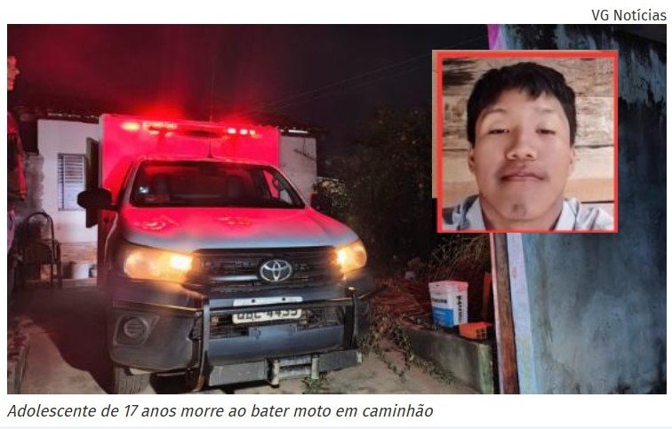 Adolescente de 17 anos morre ao bater moto em caminhão