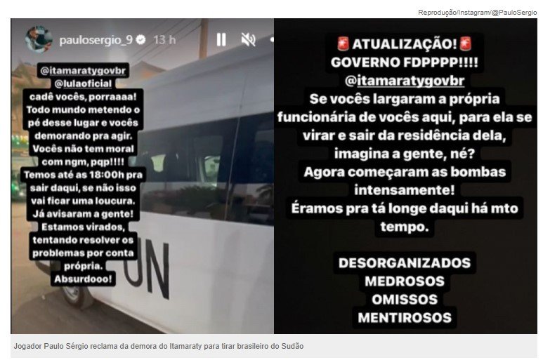 Jogador brasileiro preso em guerra no Sudão cobra ajuda do Itamaraty: ‘Omissos’
