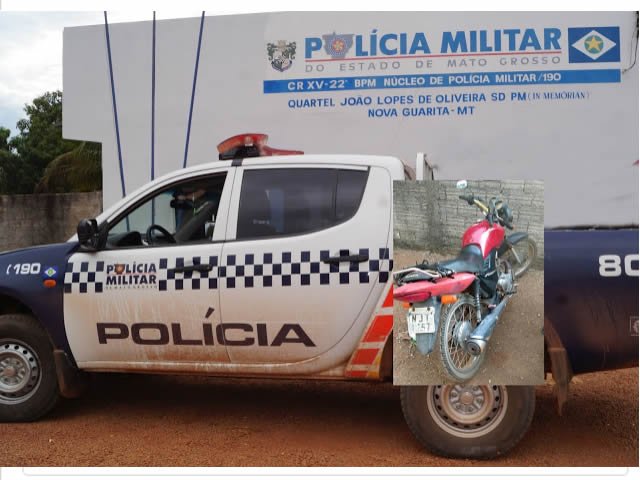 Moto furtada na noite de domingo é localizada PM de Nova Guarita (Fotos)