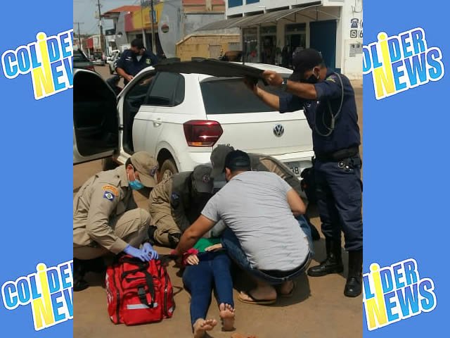 Motociclista em Colíder tem suspeita de fratura na clavícula após ser colhida por veiculo. (Fotos)