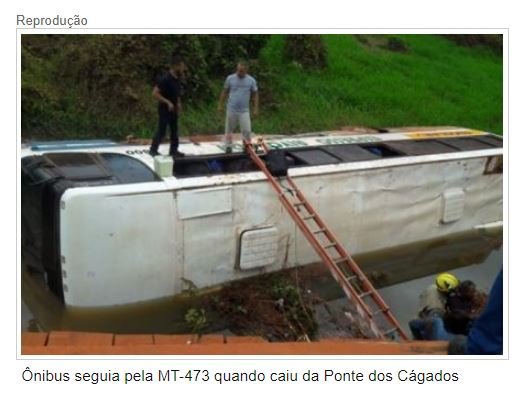 Ônibus cai de ponte e deixa cinco passageiros feridos na MT-473