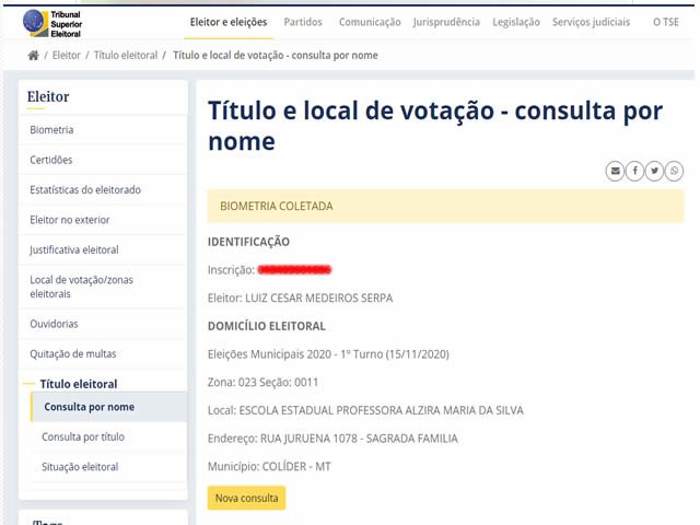 Título e local de votação - consulta por nome