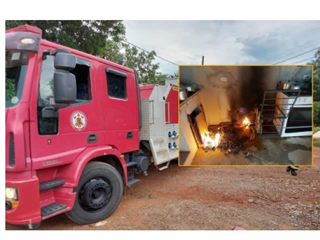 Bombeiros atendem ocorrência de vazamento de gás de cozinha com incêndio em residência