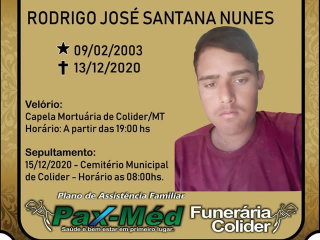 Jovem em Colíder, que faleceu atropelado no ultimo domingo sera sepultado hoje.
