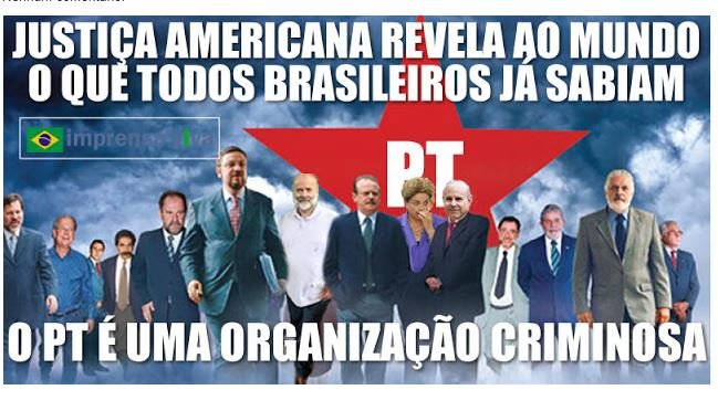 PT é visto como organização criminosa por líderes mundiais, após EUA divulgar ao mundo a corrupção de seus membros