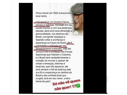 Chico Xavier previu Bolsonaro presidente em carta psicografada? É fake