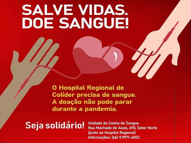 Banco de Sangue de Colíder necessita de doações.