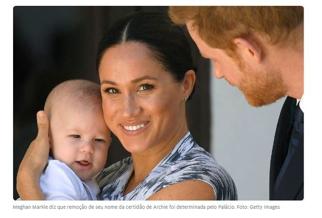 Meghan Markle diz que remoção de seu nome da certidão de Archie foi determinada pelo Palácio