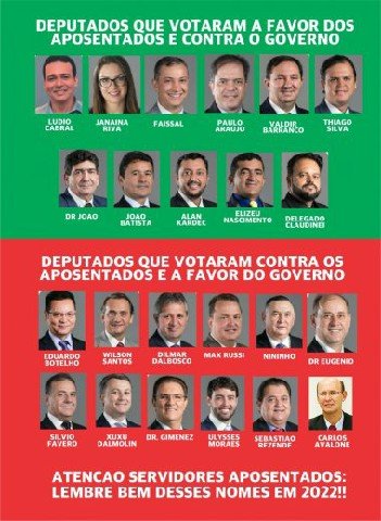 Panfleto mostra deputados que mantiveram desconto no salário de aposentados em MT