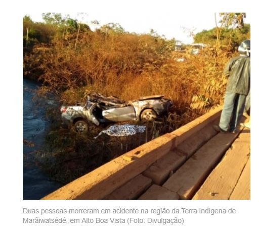 Homem e adolescente morrem após carro capotar e cair de ponte em terra indígena em MT