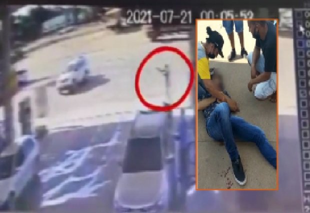 Jovem sofre tentativa de homicídio em posto de combustível, suspeito é baleado ao atirar contra Policiais