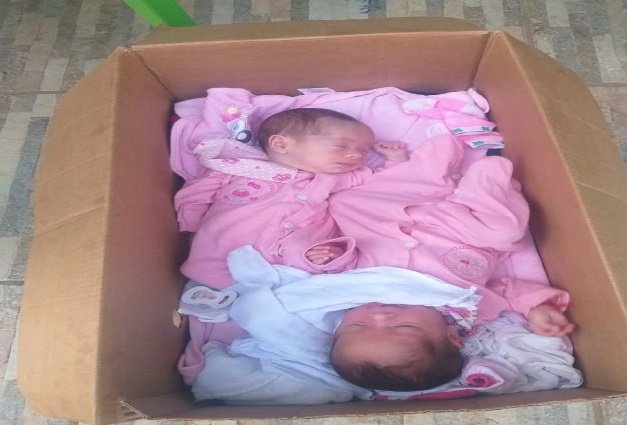 Sem carrinho, mãe coloca gêmeas Maiara e Maraísa em caixa de papelão enquanto trabalha 'Necessidade