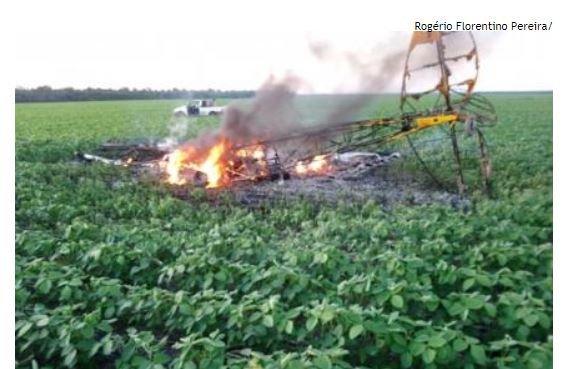 Piloto e amigo morrem carbonizados após queda de avião em plantação de soja