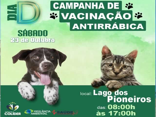 Dia D de vacinação antirrábica de Colíder será realizado no Lago dos Pioneiros