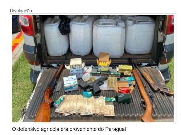 Quatro são presos agrotóxicos contrabandeados, armas e munição
