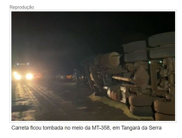 Motorista fica ferido após carreta carregada de soja tombar em MT