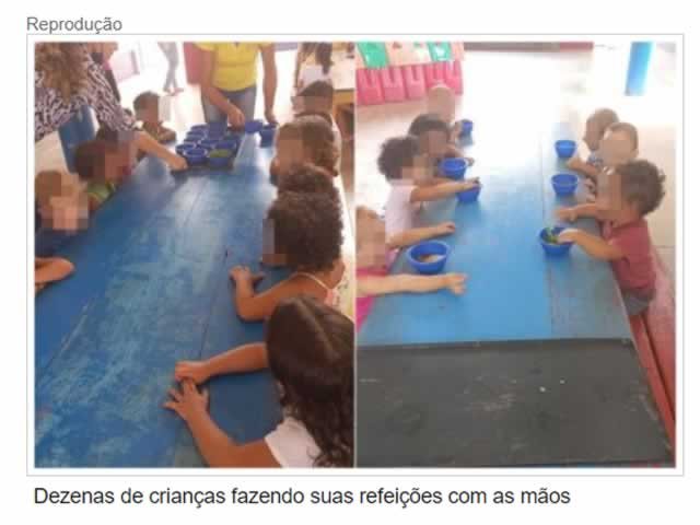 Sem talheres, crianças comem com as mãos em creche de MT