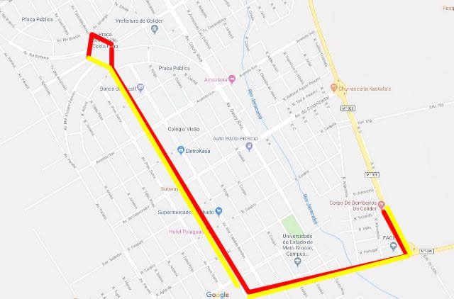 Confira o percurso da 2ª Corrida Homens do Fogo de Colíder.