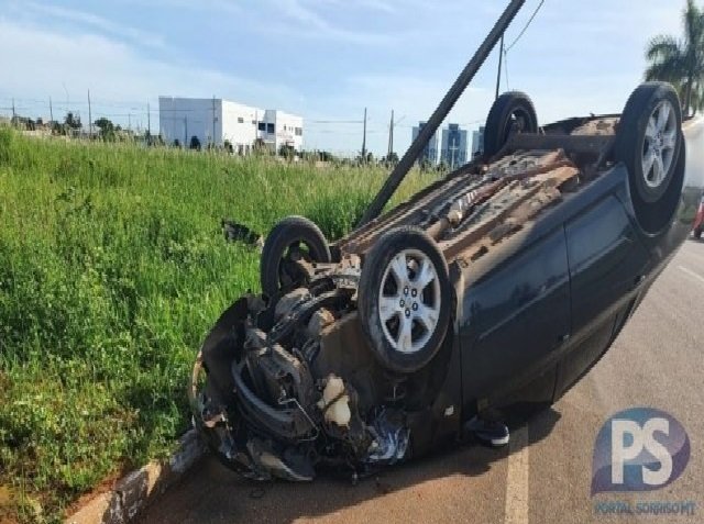 Veterinária capota carro após desviar de cachorros