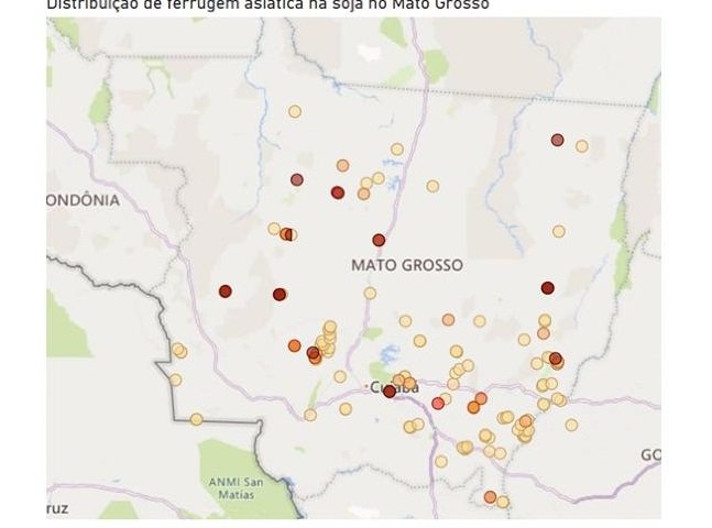 Site do Indea disponibiliza mapa da dispersão da ferrugem asiática