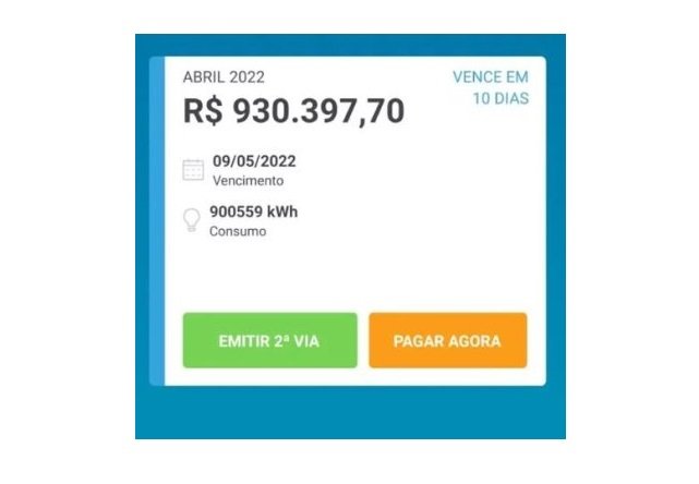 Mecânico recebe conta de energia de R$ 930 mil e quase infarta em MT