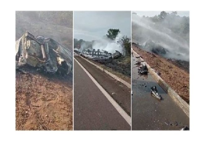Colisão entre carro e carreta causa incêndio e três morrem