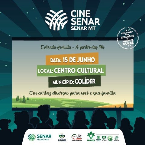 Na próxima quarta-feira dia 15/06 tem cinema gratuito em Colíder.