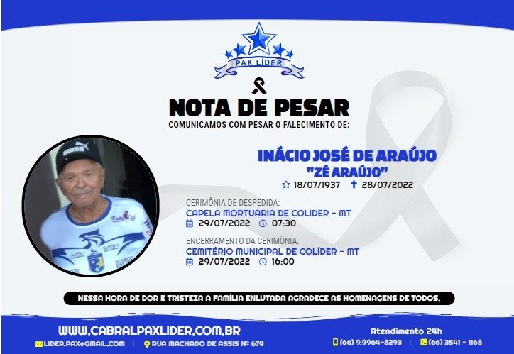 Colíder perde o comerciante e pioneiro Zé Araújo do Mercado Poliana.