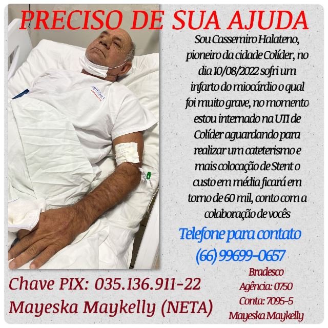 Pioneiro de Colíder precisa de ajuda para realização de uma cirurgia no coração.