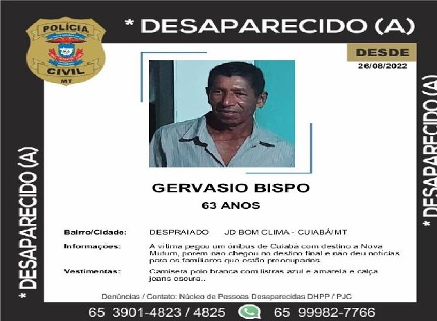 HOMEM ESTÁ DESAPARECIDO DESDE A ÚLTIMA SEXTA-FEIRA; FAMÍLIA PROCURA DESESPERADAMENTE PELO SENHOR